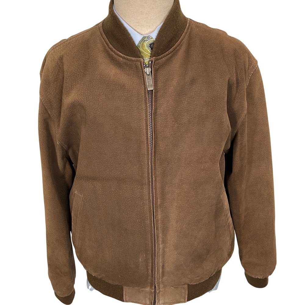 Reed Bomber Jacket Mens‎ Medium Brown Soft Suede Americana Preppy Retro Jacket
